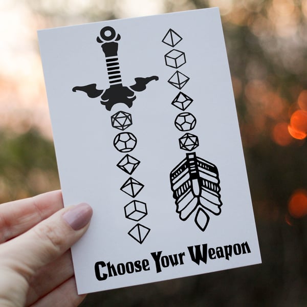 Choose Your Weapon Dungeons and Dragons Birthday Card, Card for Gamer
