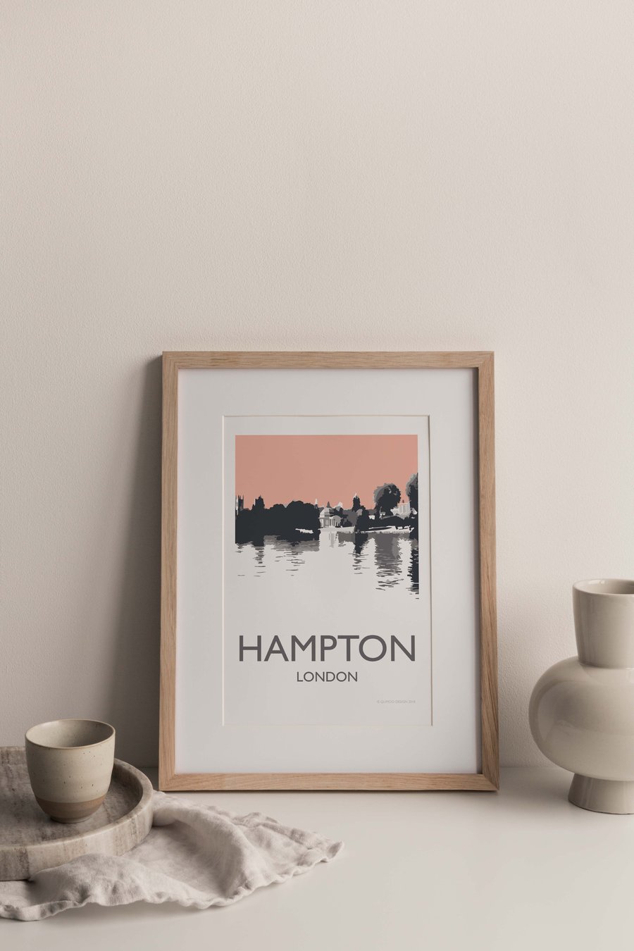 Hampton, London Giclee Travel Poster (Peach Colour)