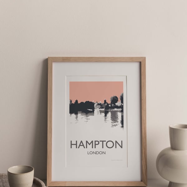 Hampton, London Giclee Travel Poster (Peach Colour)