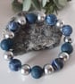 Handmade Polymer Clay Bracelet – Blue Tones with Silver Accents