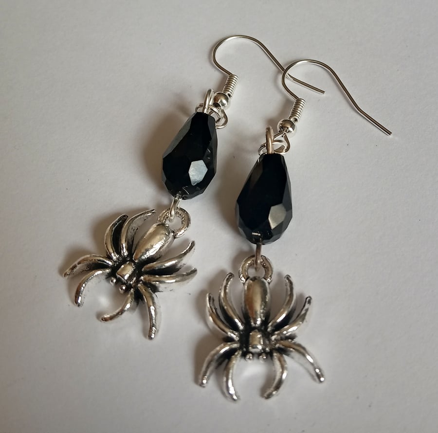 Black Crystal Spider Gothic Earrings