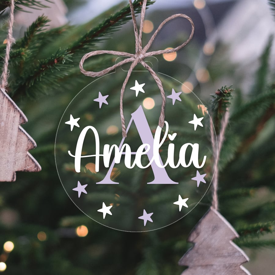 Letter & Name - Clear Acrylic, Custom Bauble, Vinyl Sticker, Clear Bauble