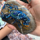 Blue Lobster hand painted and varnished paper weight stone 