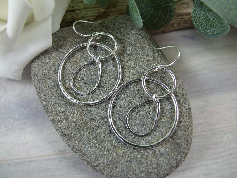 Earrings, Sterling Silver Geometric Shapes Hoops 