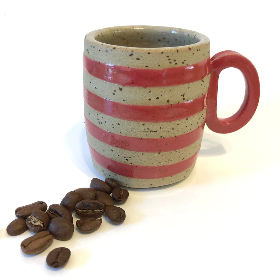 HAND THROWN RED STRIPED CERAMIC ESPRESSO COFFEE CUP