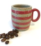 HAND THROWN RED STRIPED CERAMIC ESPRESSO COFFEE CUP