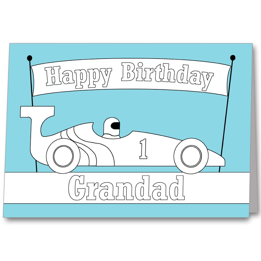 Colour your own Racing Car Birthday Card. For D... - Folksy