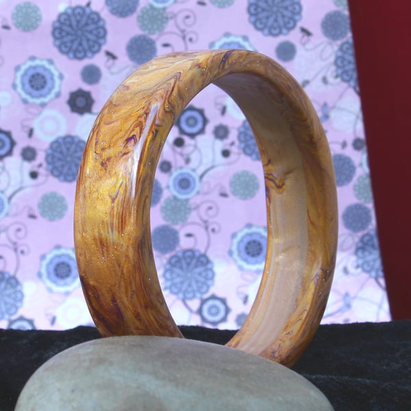 Marbled Gold Polymer Clay Bangle - Cuff Bracelet