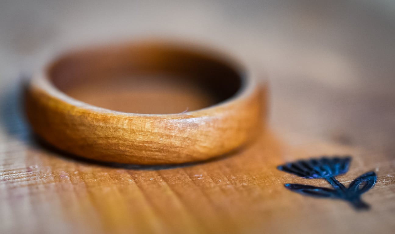 Hand Carved Hawthorn Wooden Ring - Scottish wood Band, Unique Anniversary Gift