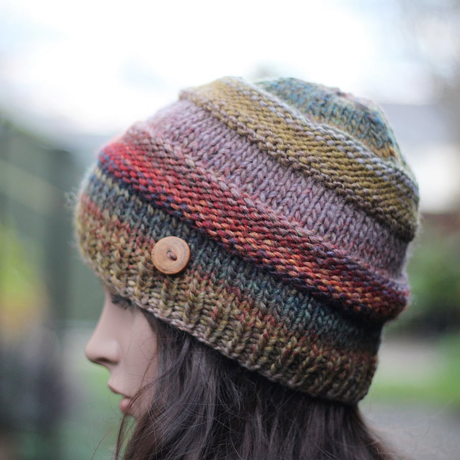 Beanie hat knitted, womens multicolour hat, gift guide for her