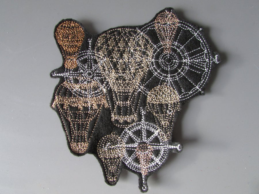 Steampunk Hot Air Balloons Embroidered Sew on Applique Patch