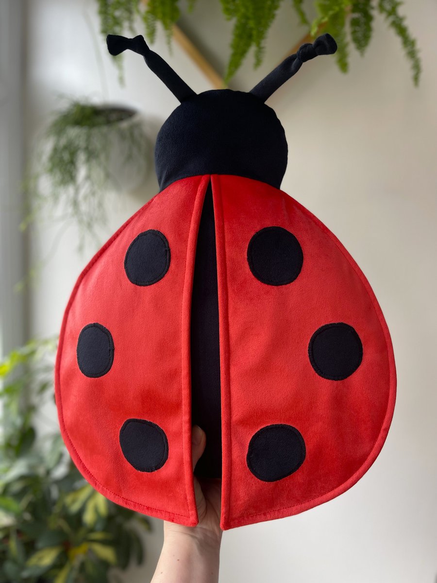 Velvet Ladybird Shaped Cushion Ladybug Pillow Nature Insect Inspired Garden 