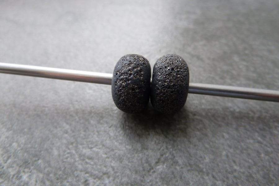 black pitted lampwork glass beads