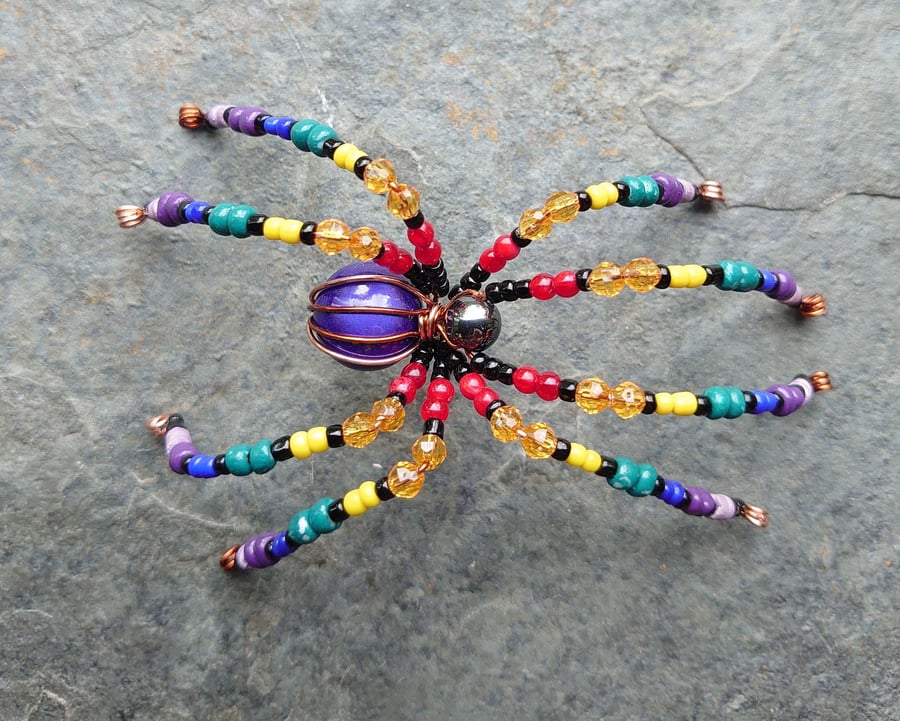 rainbow bead and wire spider