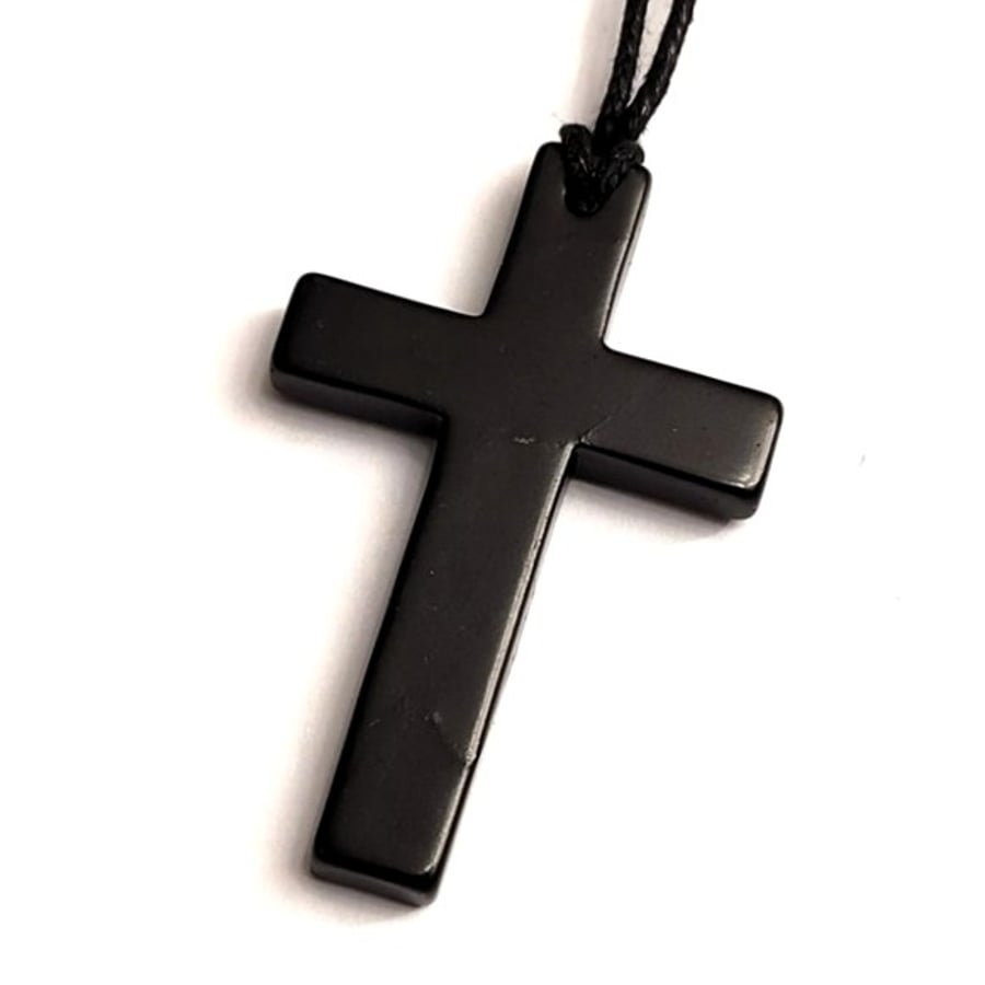 Shungite Christian Cross Pendant Necklace - EMF Protection & Healing