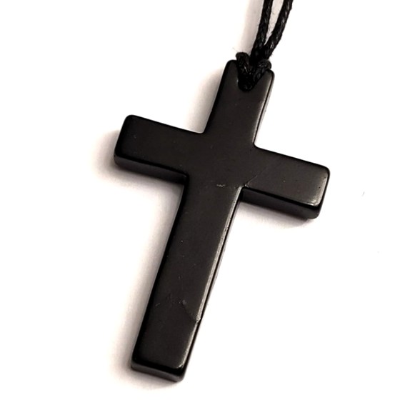 Shungite Christian Cross Pendant Necklace - EMF Protection & Healing