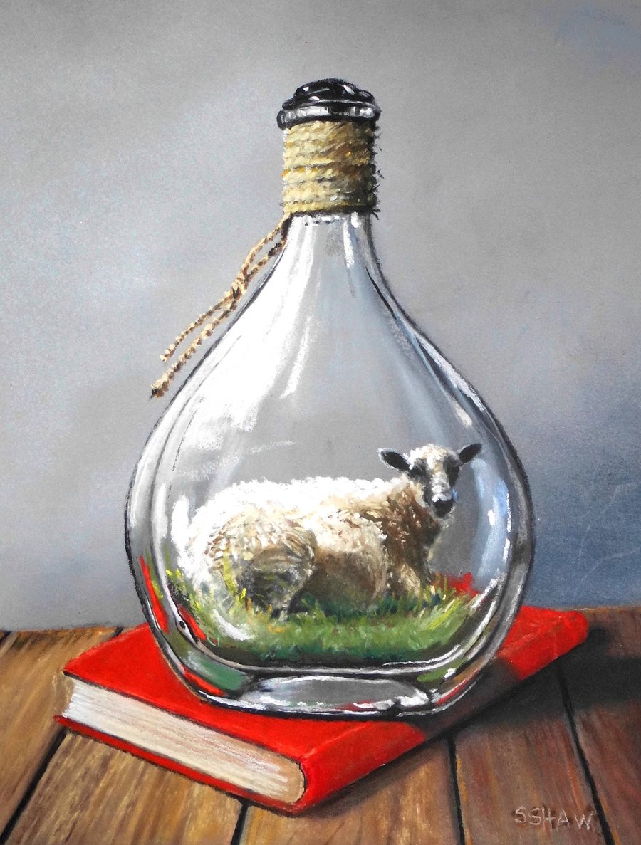'Sheep in a bottle' - pastel painting