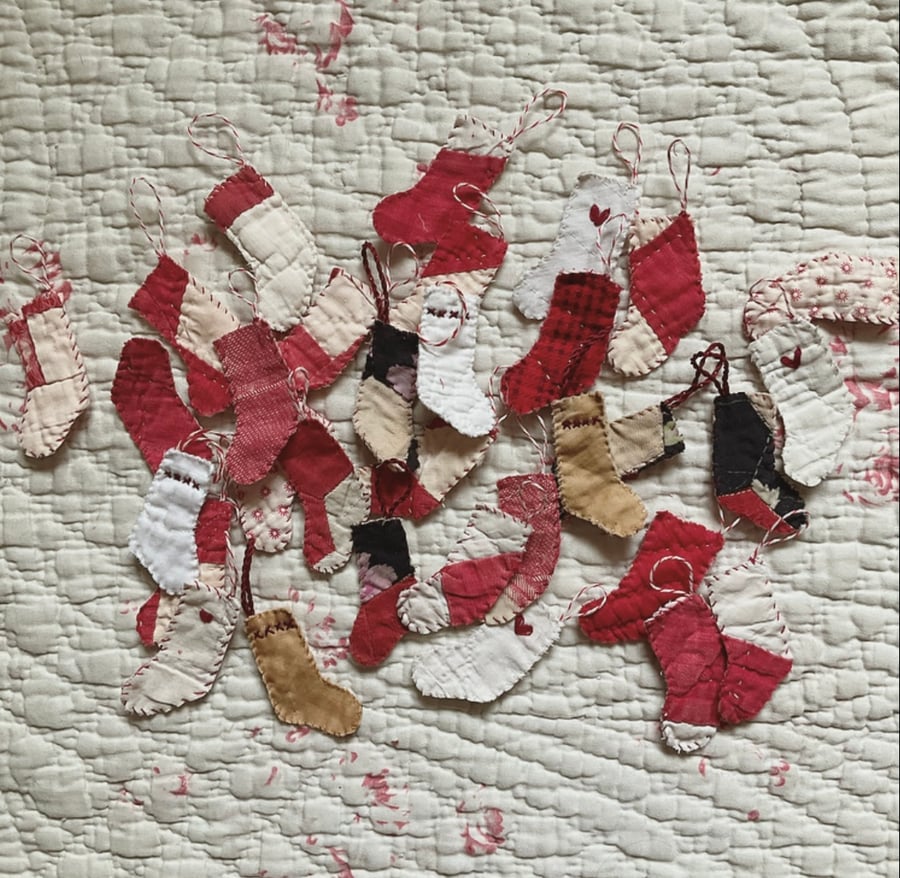 Mini vintage quilt stockings - set of 5