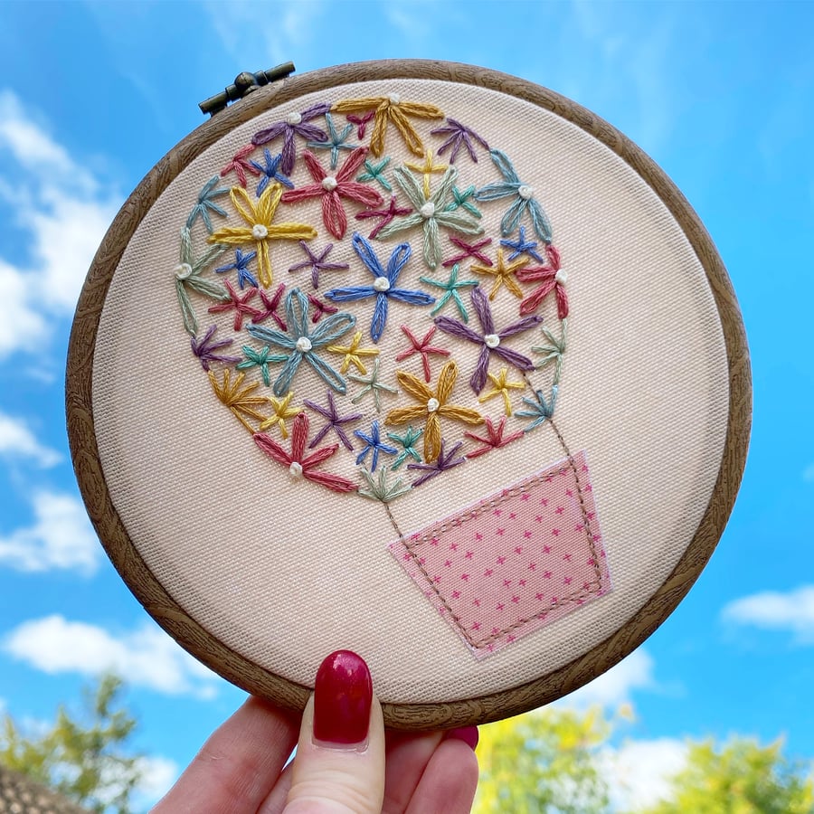 Hot Air Balloon Embroidery Hoop Art