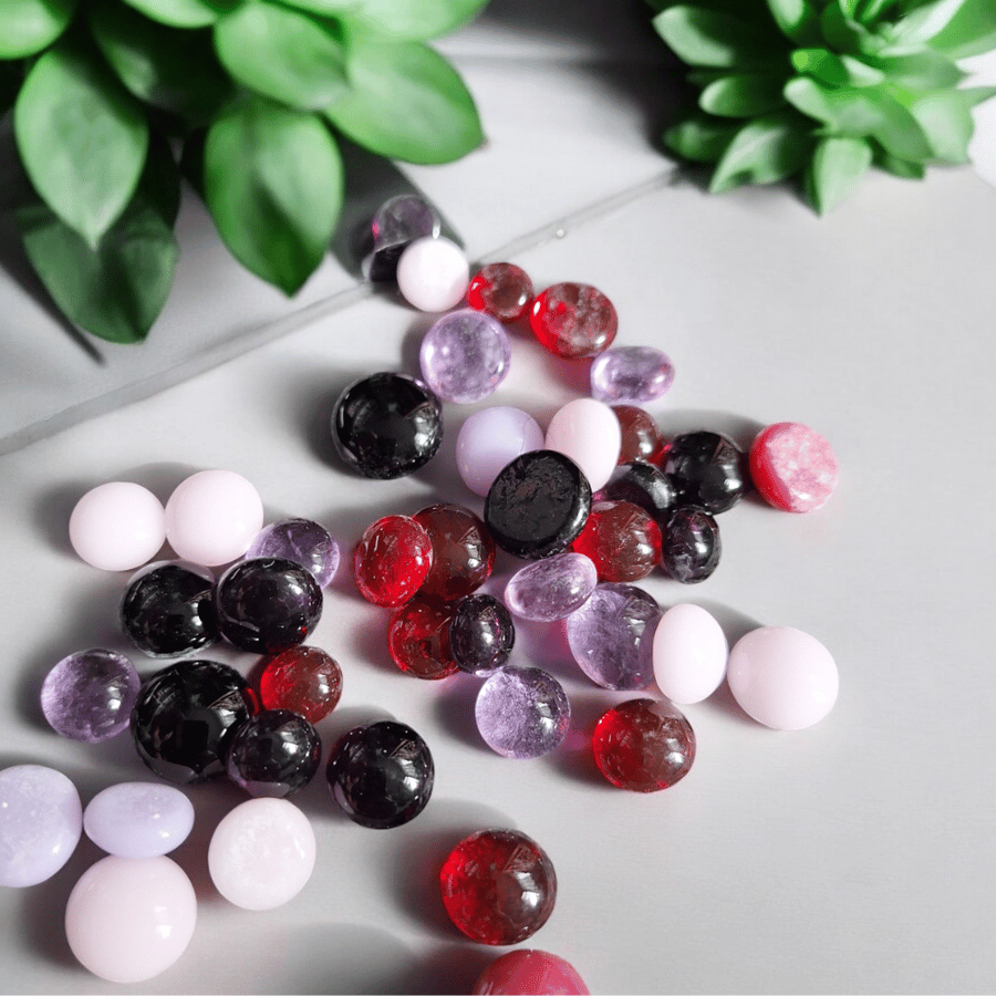 Handmade Fused Glass Dots Cabochons - 50g Mixed Purple and Pink Bullseye COE 90