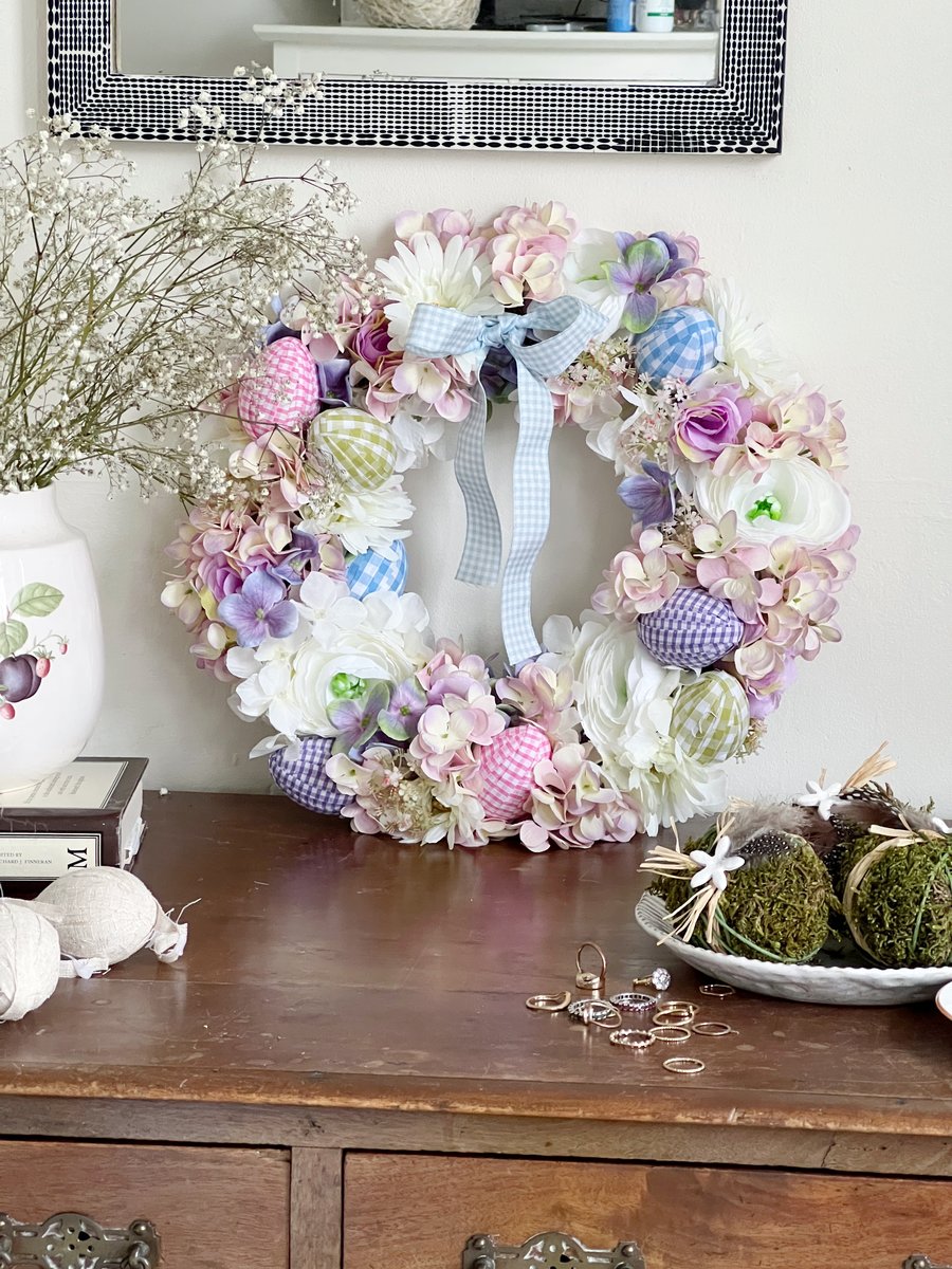 Perfectly Pastel Indoor Outdoor Floral and Egg Wreath