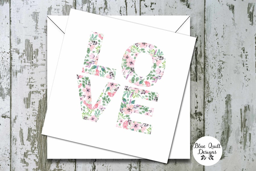 Valentine's Day Card - Watercolour LOVE Letters