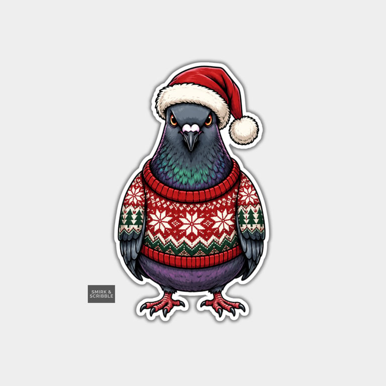 Funny Christmas Sticker Vinyl Xmas Decal For Adults - Pigeon In Santa Hat
