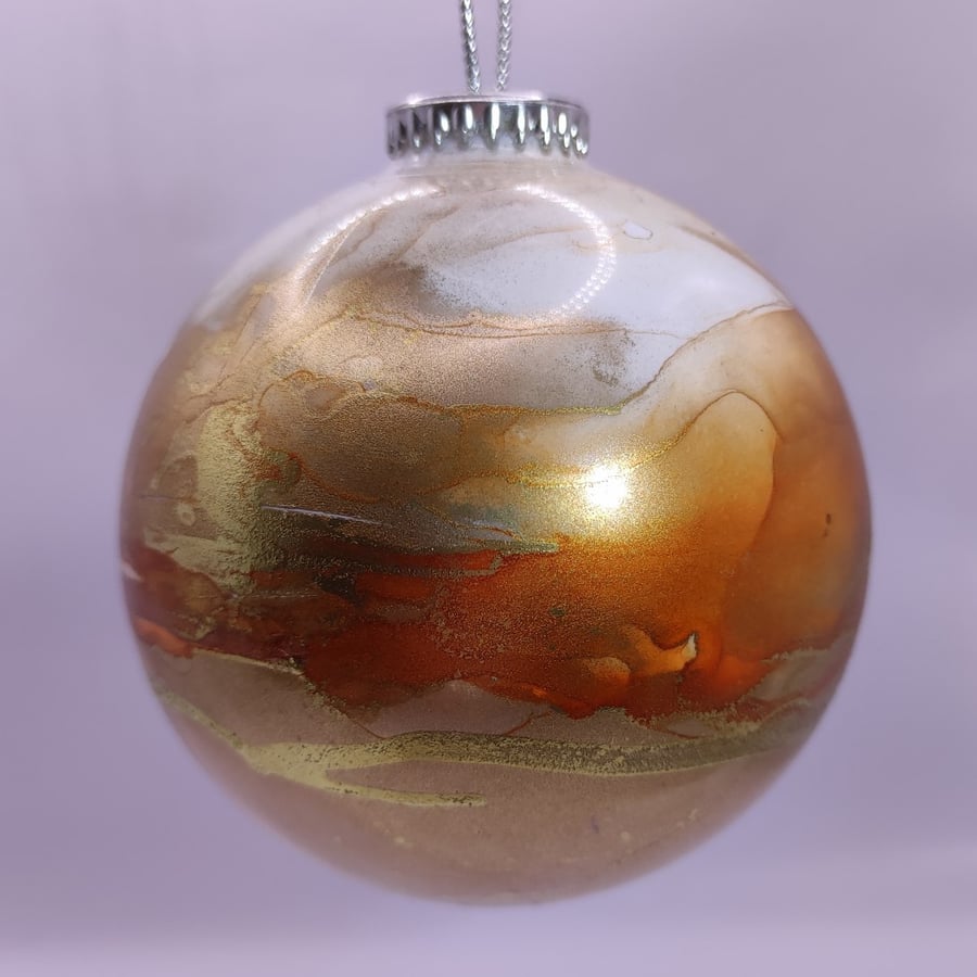 Christmas tree bauble, hand painted with alcohol inks