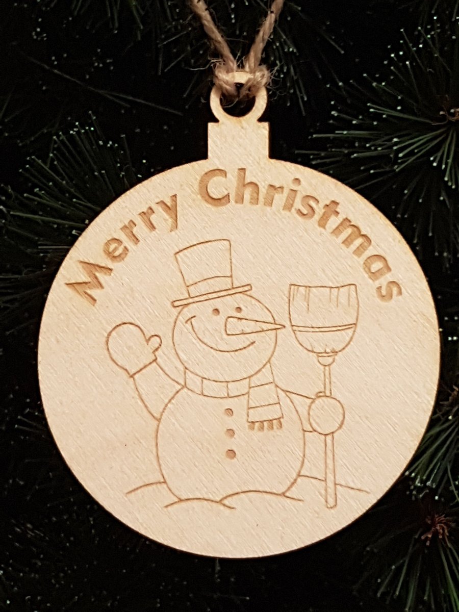 Birch Christmas Xmas Bauble Merry Christmas Snowman- Laser cut wooden shape