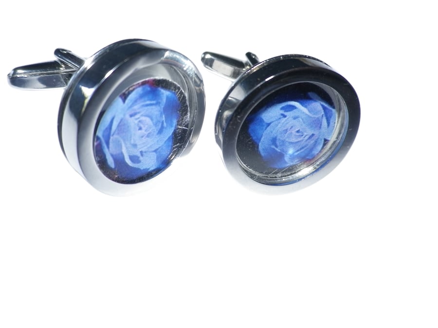 Blue Rose cufflinks, free shipping, gift wrapped, lovely image,, Ref 0818