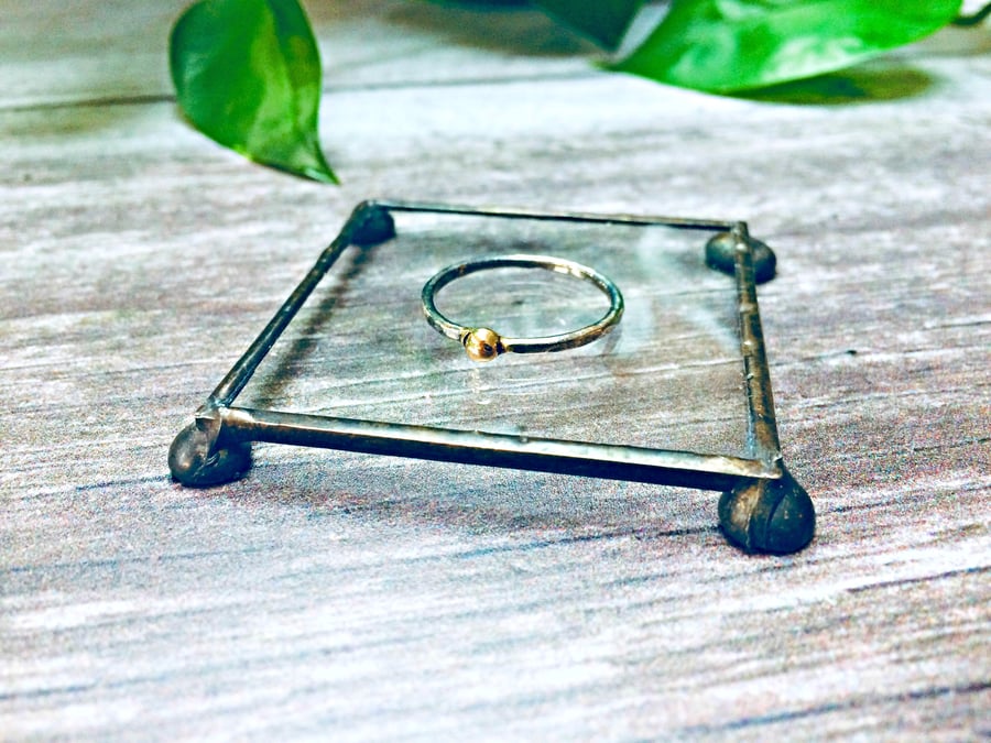 18 carat Gold accented ring - "Molten" - oxidised sterling silver - mixed metals