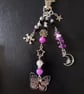 Black and purple beaded gothic bag charm with crystal chip and charms - Image 5