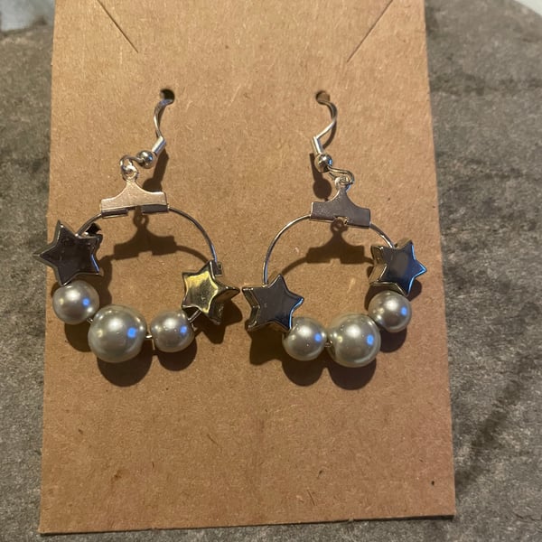 Earrings - Pearl and Silver star