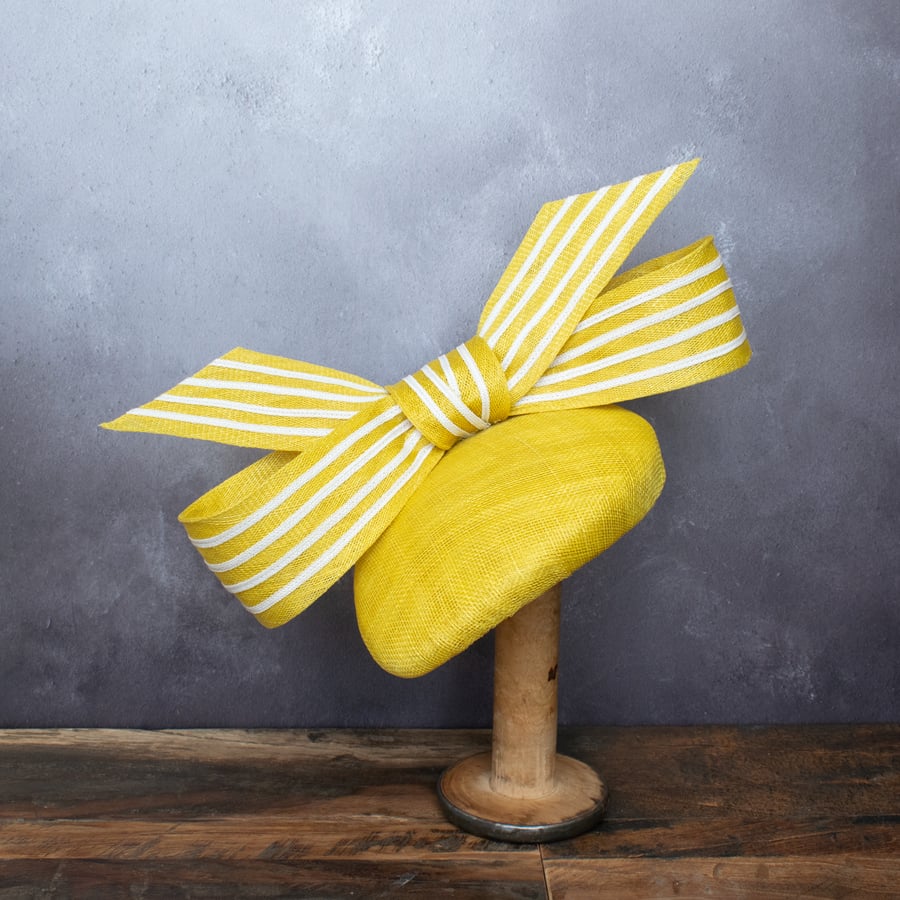 Yellow Fascinator Hat for Weddings, Races, Royal Ascot