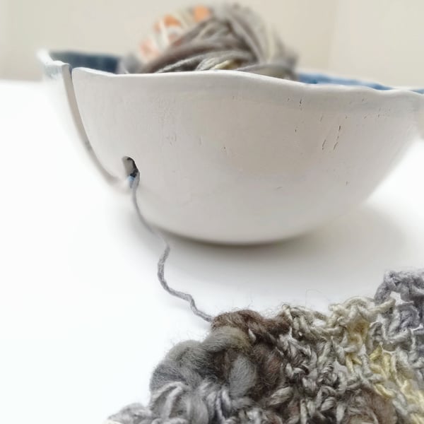 Rustic Yarn Bowl Blue White