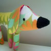 Retro Dog Toy, Pocket Puppy in Vintage 1970's Green Pop Flower Fabric, Twig Legs