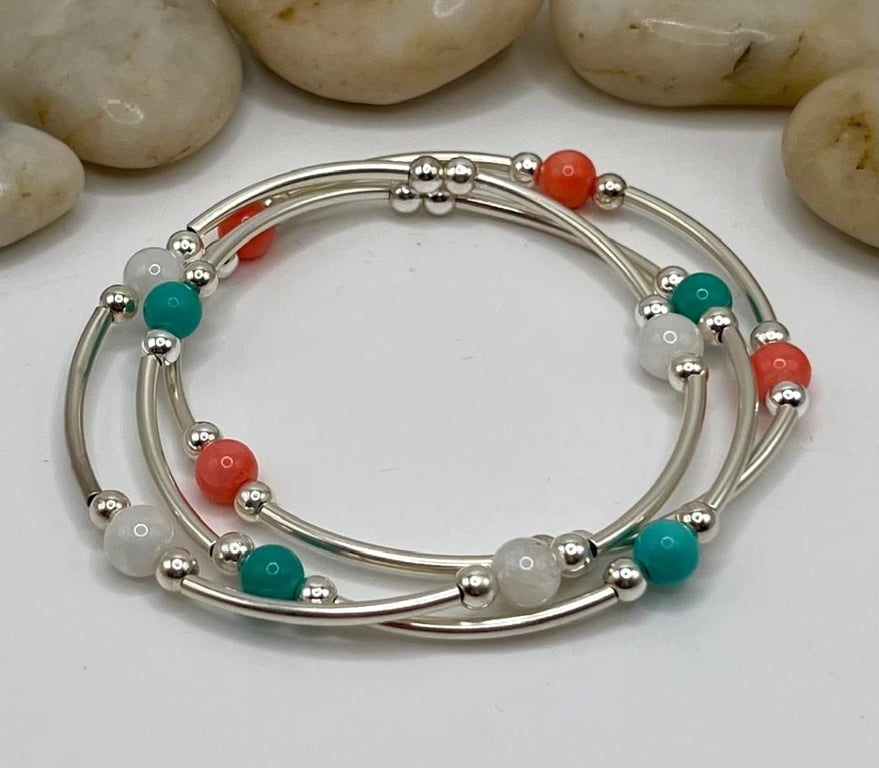 Sterling silver and gemstone bangle bracelets