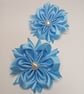 Blue Satin Flower Hair Bobbles, Pair of School Hair Accessories