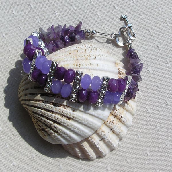 Alexandrite, Purple Jade & Amethyst Gemstone Beaded Bracelet "Heather"