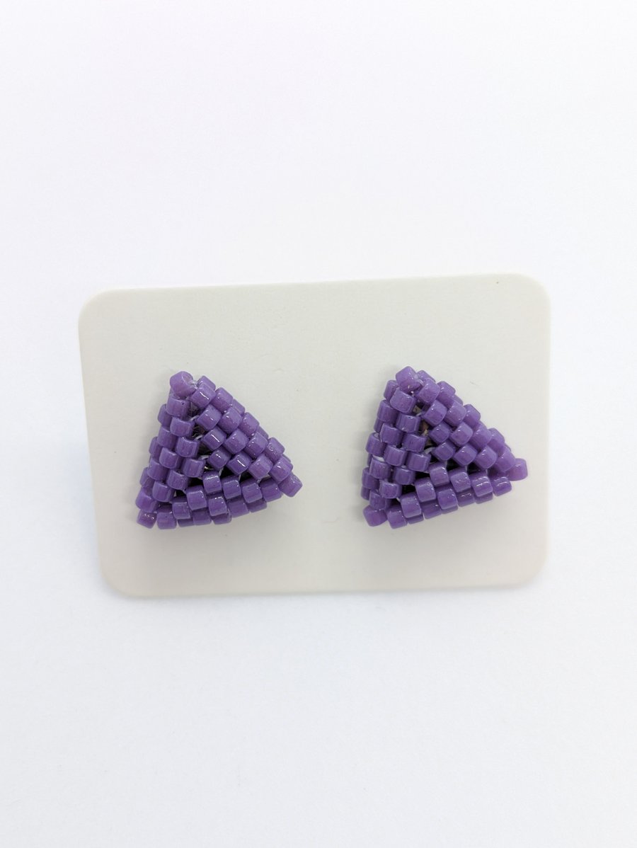 Triangle Stud Earrings - Dark Purple