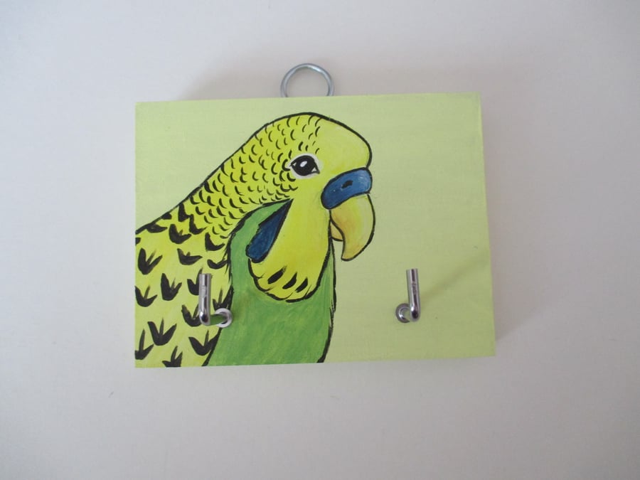 SALE Budgie Budgerigar Key Holder Rack Original Painting Bird Gift Yellow
