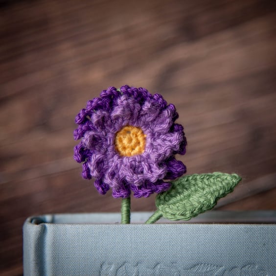 Purple Aster Crochet Bookmark - Twilight Purple
