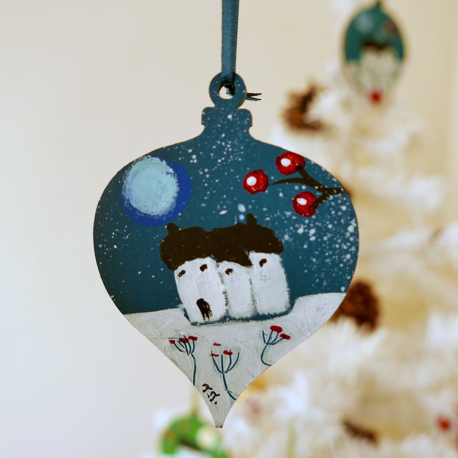 Christmas Decoration, Blue Tree Ornament, Hand-painted Christmas Ornament