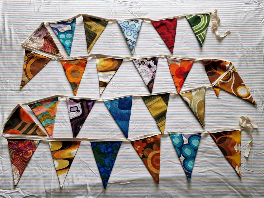 2m-10m handmade 1960s 1970s fabric bunting banner streamer 