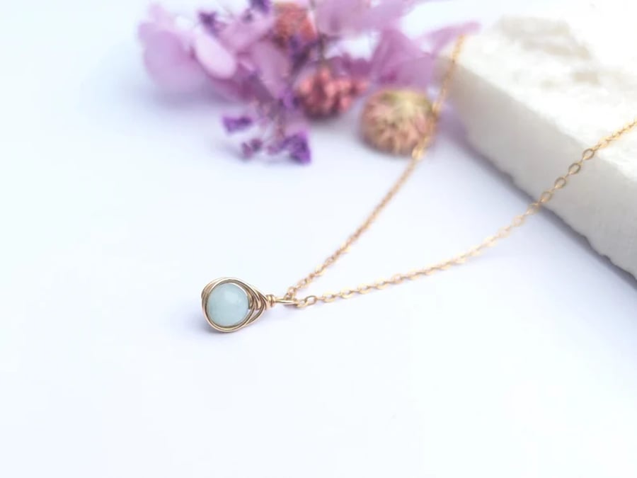 AMAZONITE Necklace 14K Gold Filled Minimalist Dainty Pendant Natural Gemstone 