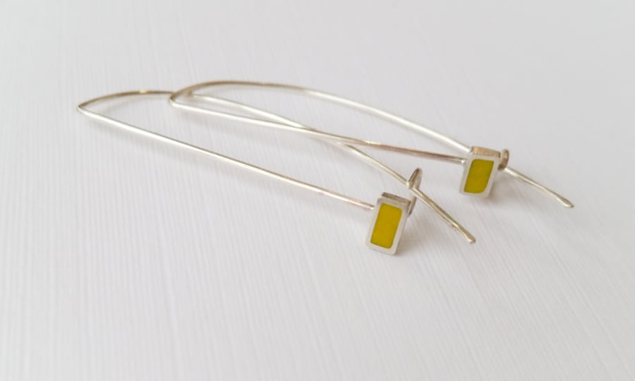 Sulphur Yellow Long Wire Earrings, Contemporary, Minimalist Jewellery