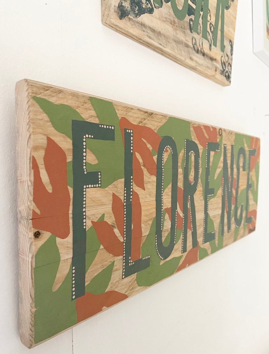 Custom Dual Colour Dinosaur Footprint Wooden Name Sign