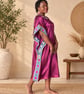 Handmade Plum Silk Kaftan with Ankara Trim – UK Size 14 - Image 5