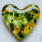 Fused glass love heart yellow and green Spring mix