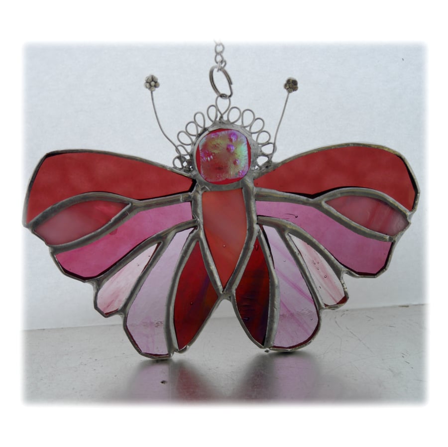 SOLD Cranberry Butterfly Suncatcher Stained Glass Handmade 100